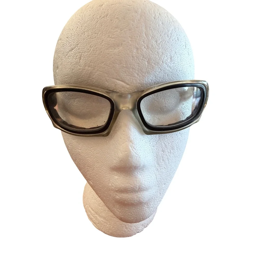 Vintage Harley Davidson Clear Lens Glasses Smoke Black Wrap Biker Moto Y2K
